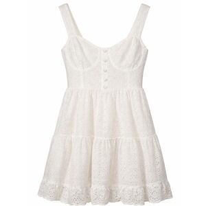 Lulus Womens White Eyelet Mini Dress Medium Cotton Fit Flare Cottagecore